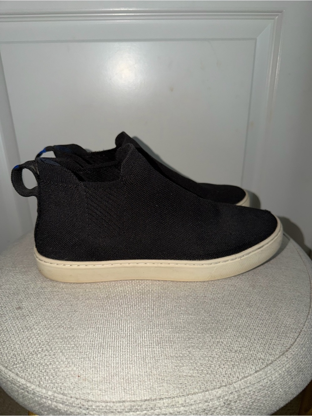 Rothy’s Women’s Size 9 Black Knit Slip On Sneakers Cream Sole Casual Shoes